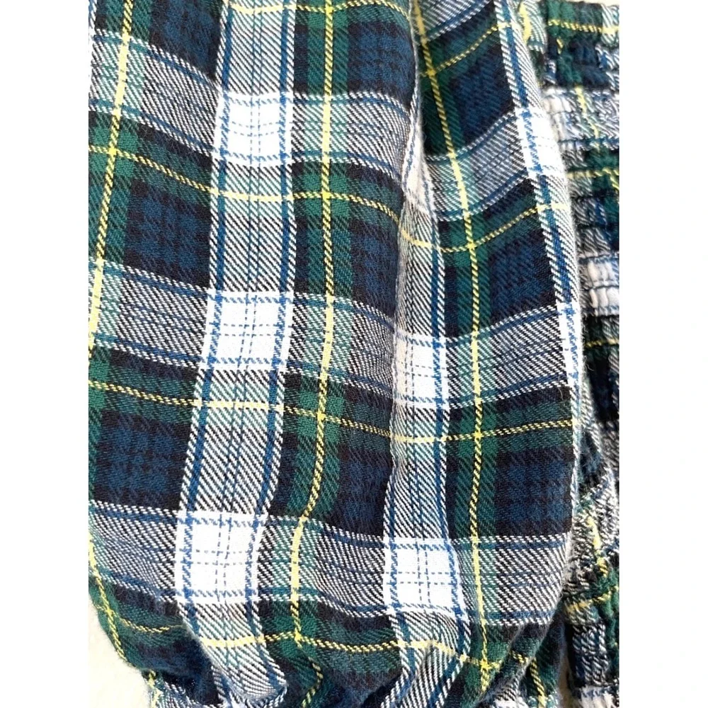 American Eagle Women Green Plaid Smocked Puff Sleeve Medium Crop Square Neck Top